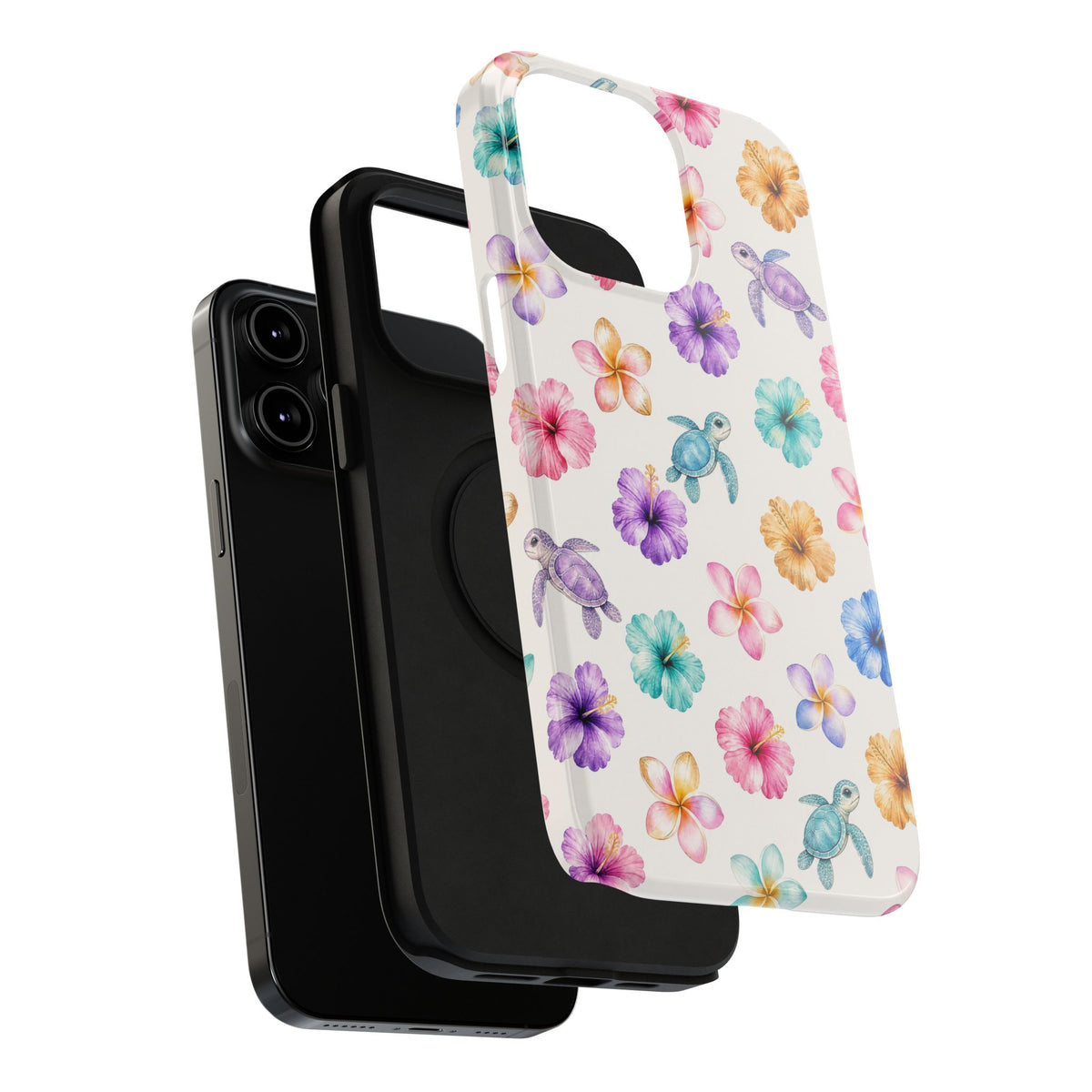 Sea Turtle Floral Phone Case — Colorful Hawaiian Plumeria Protective Case