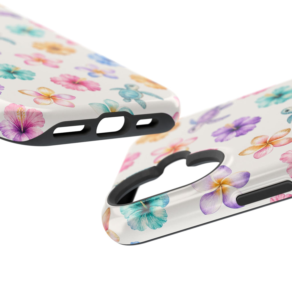 Sea Turtle Floral Phone Case — Colorful Hawaiian Plumeria Protective Case