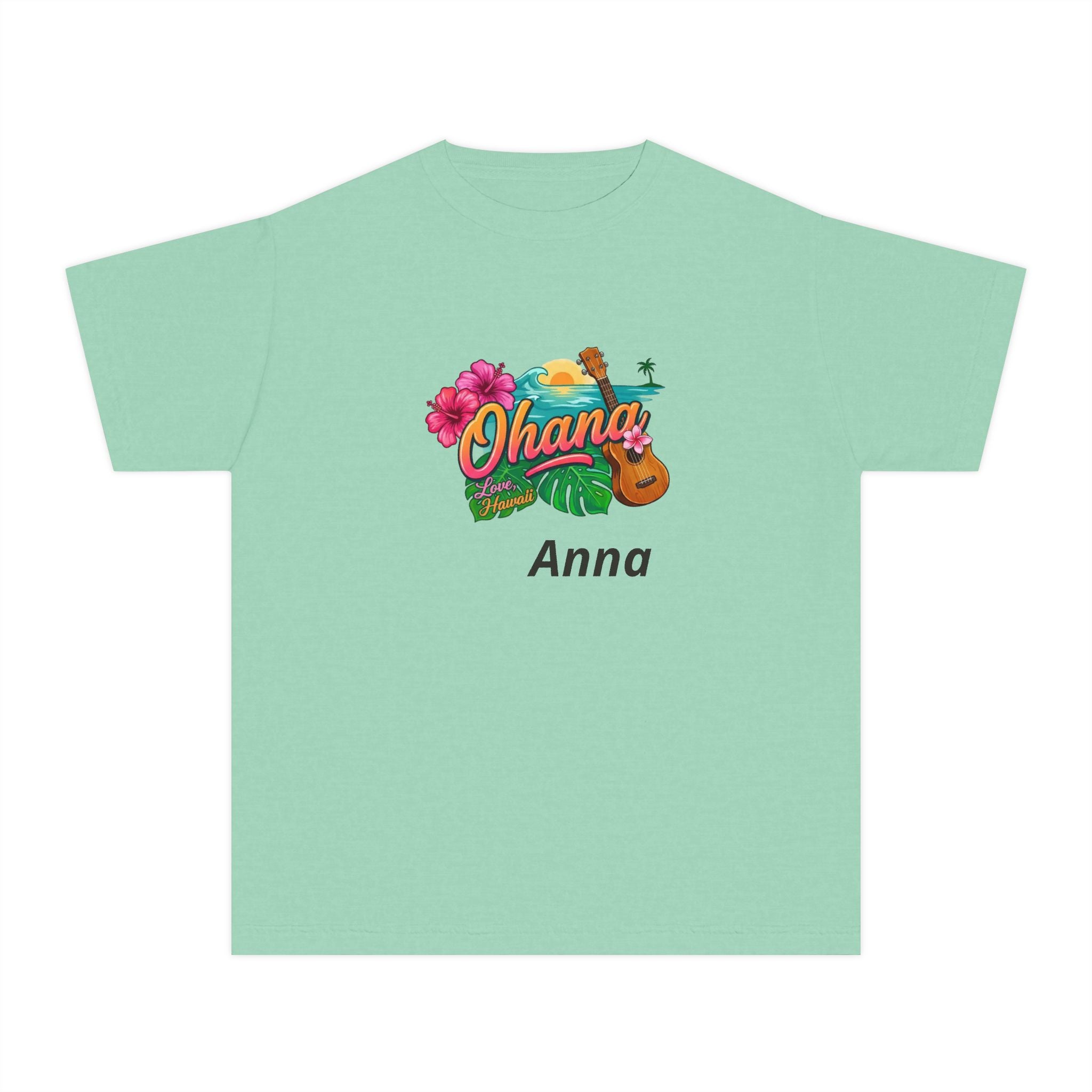 Ohana Floral Ukulele Youth Tee | Personalized Name Option