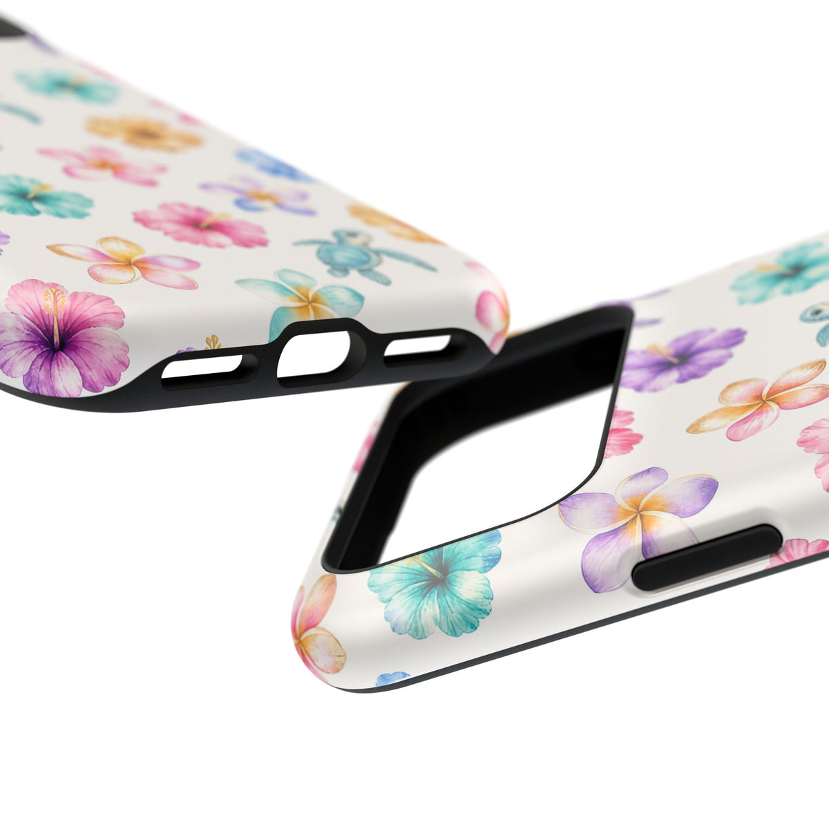 Sea Turtle Floral Phone Case — Colorful Hawaiian Plumeria Protective Case