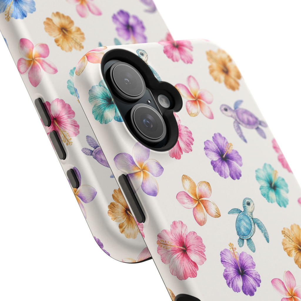 Sea Turtle Floral Phone Case — Colorful Hawaiian Plumeria Protective Case