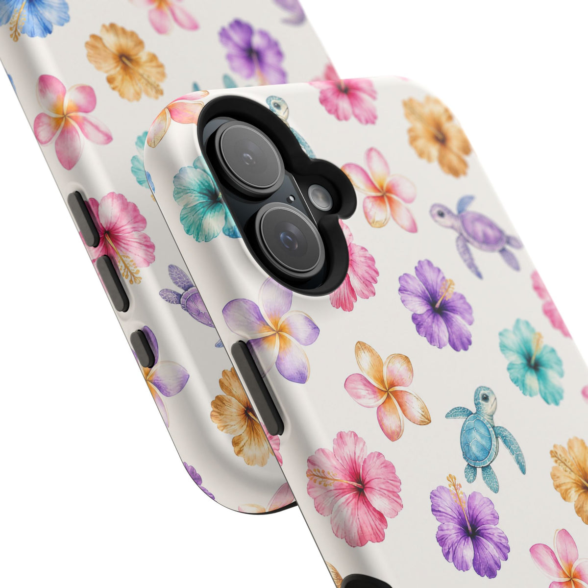 Sea Turtle Floral Phone Case — Colorful Hawaiian Plumeria Protective Case