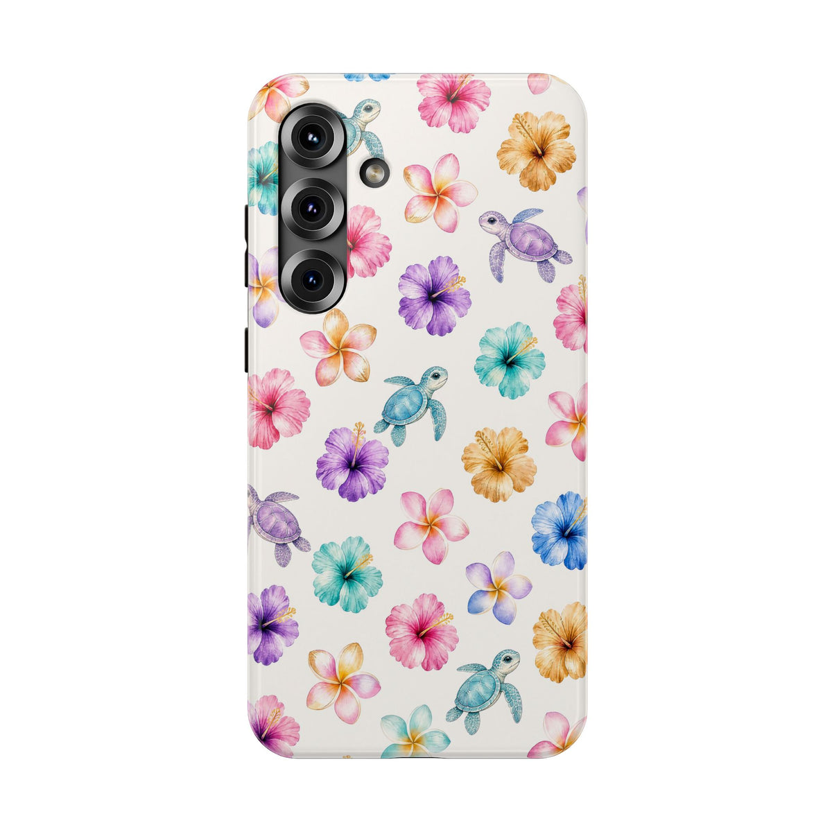 Sea Turtle Floral Phone Case — Colorful Hawaiian Plumeria Protective Case