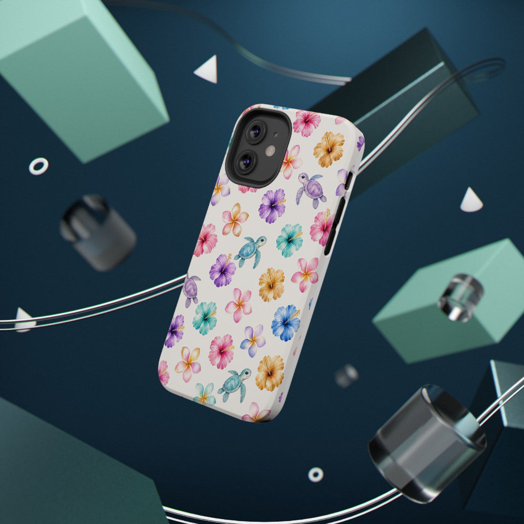 Sea Turtle Floral Phone Case — Colorful Hawaiian Plumeria Protective Case