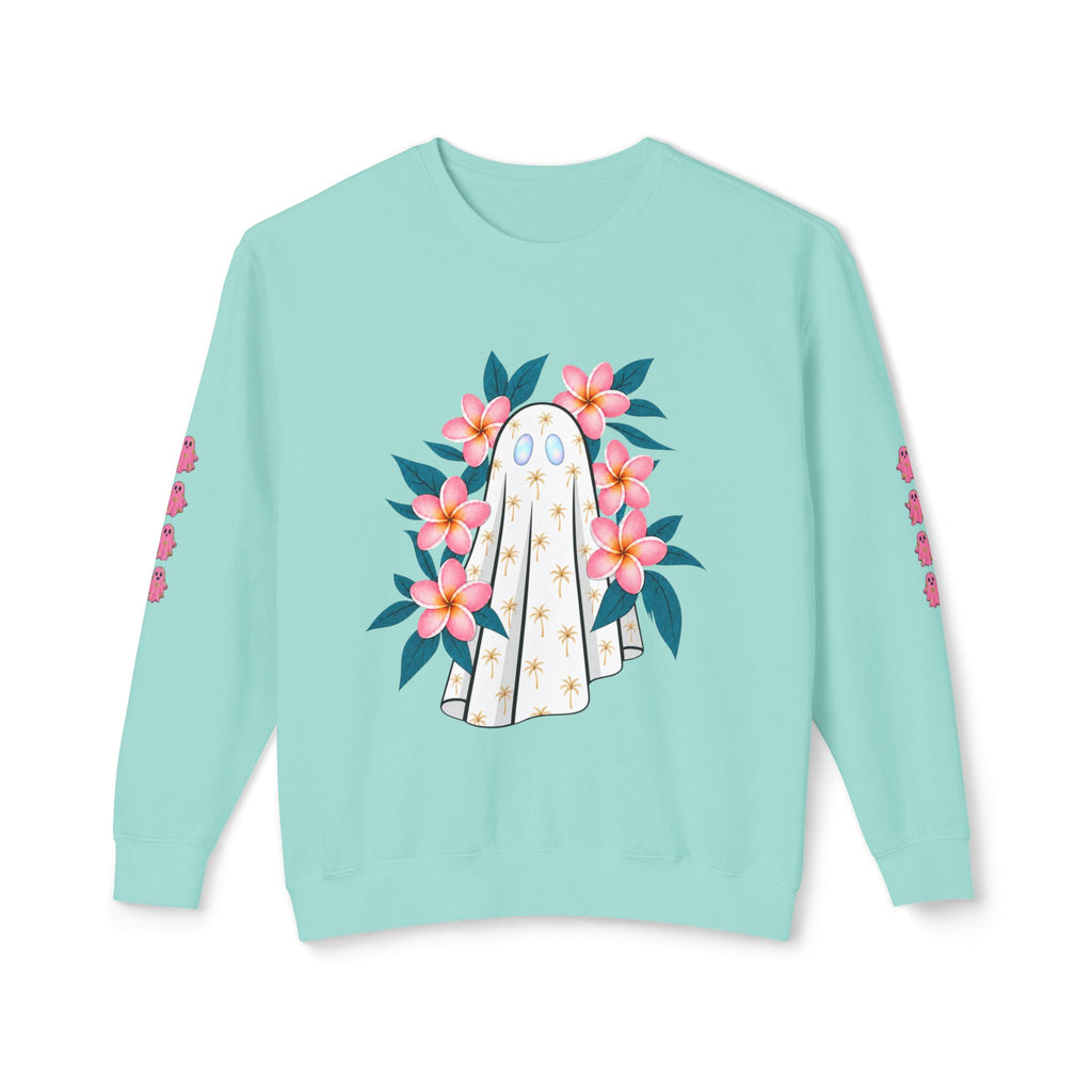 Floral Ghost Crewneck Sweatshirt | Ghost with Pink Flowers-Love, Hawaii Halloween