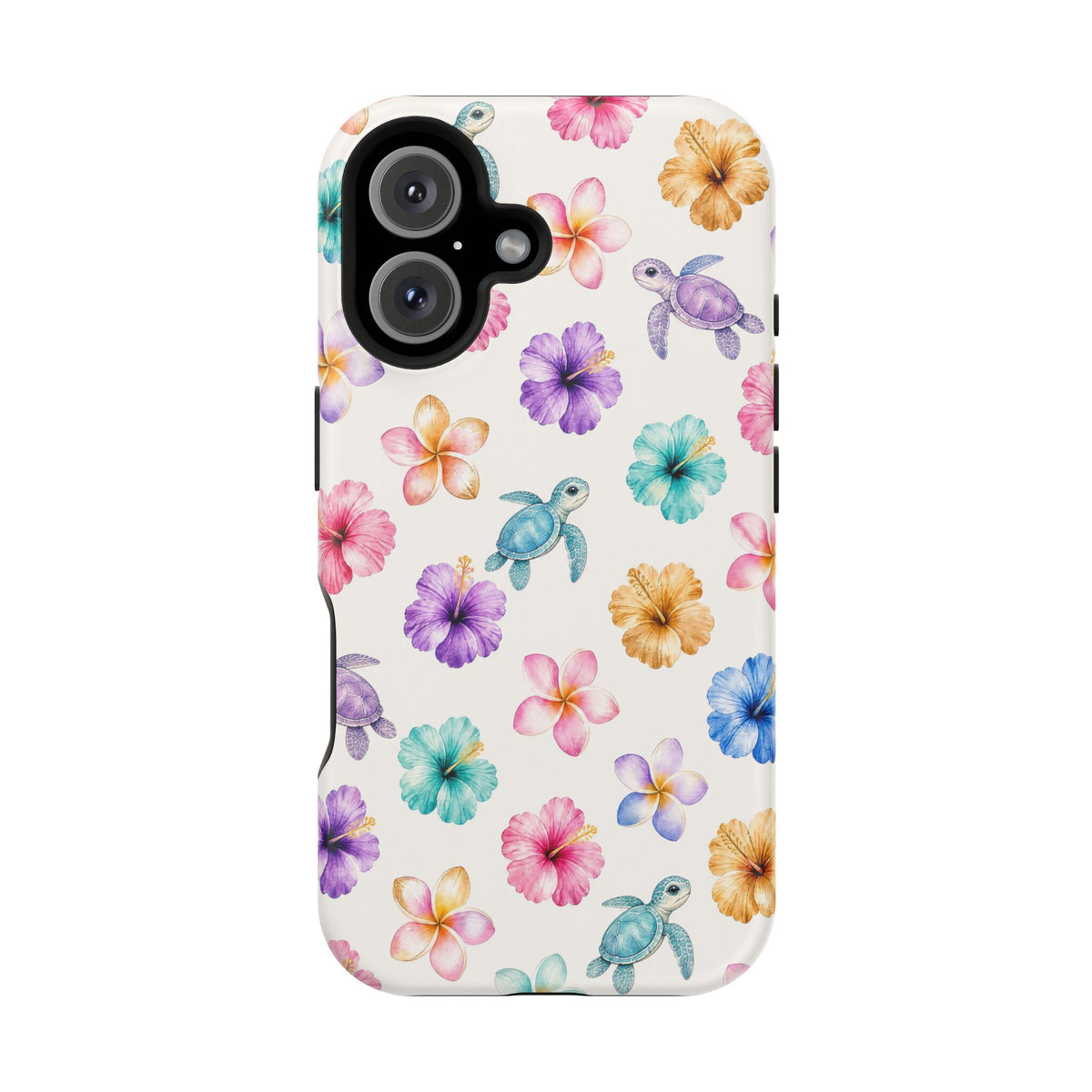 Sea Turtle Floral Phone Case — Colorful Hawaiian Plumeria Protective Case