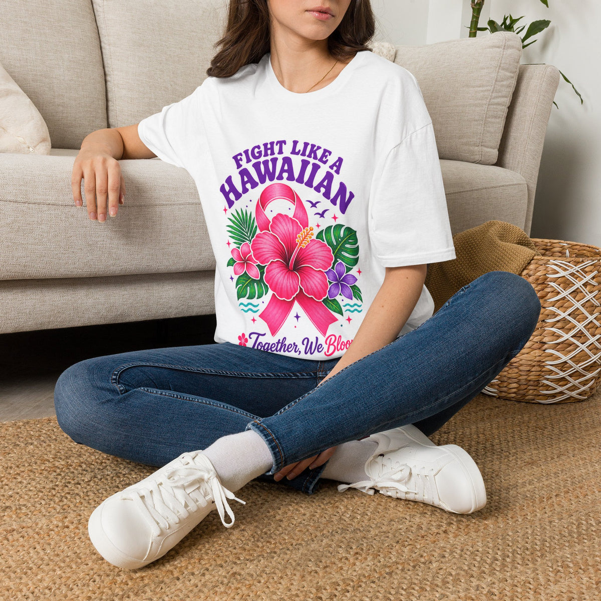 Fight Like a Hawaiian T-Shirt – Floral Breast Cancer Awareness Tee (Together We Bloom)