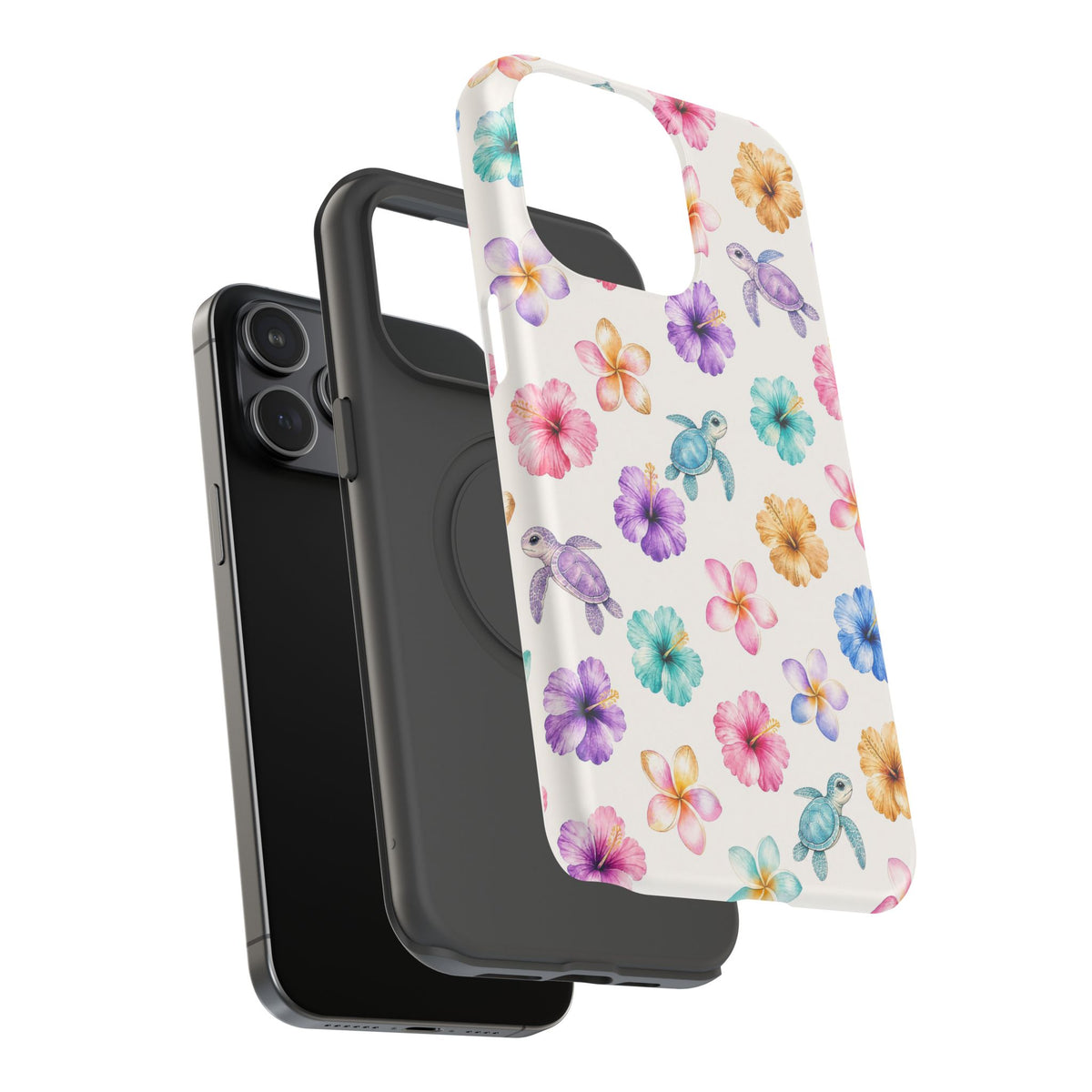 Sea Turtle Floral Phone Case — Colorful Hawaiian Plumeria Protective Case