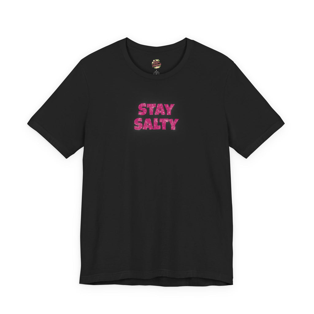 Stay Salty Tee-Pink Glitter Letters- Fun Beachy Graphic T‑Shirt