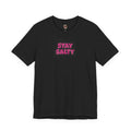 Stay Salty Tee-Pink Glitter Letters- Fun Beachy Graphic T‑Shirt