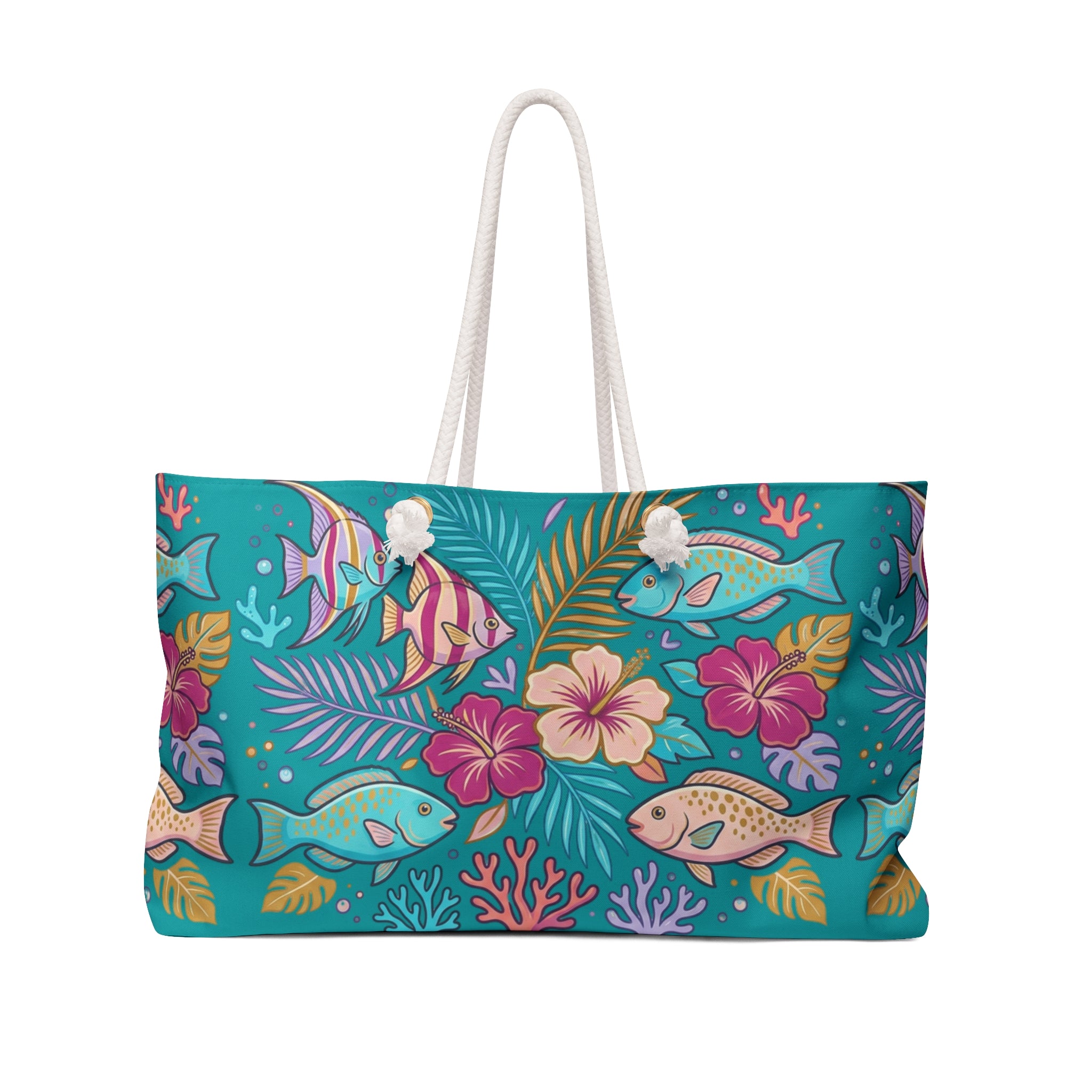 Tropical Fish Floral Weekender Bag | Beach Tote, Vacation Travel Bag| Love, Hawaii Collection