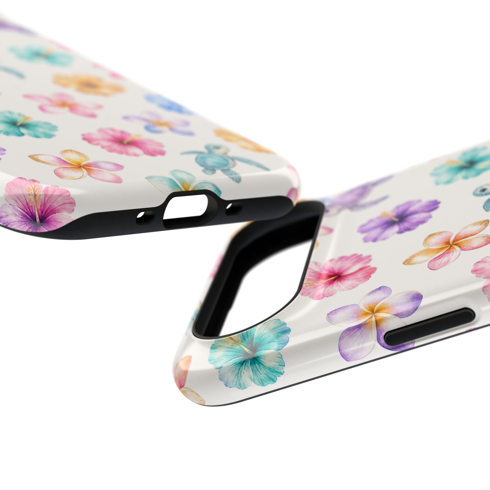 Sea Turtle Floral Phone Case — Colorful Hawaiian Plumeria Protective Case