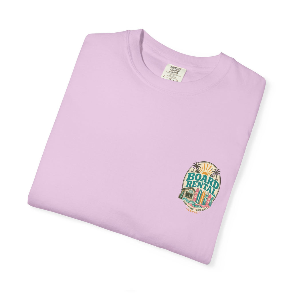Board Rental T-Shirt — Hawaiian Surf Shop Graphic Tee (Back & Chest Print)