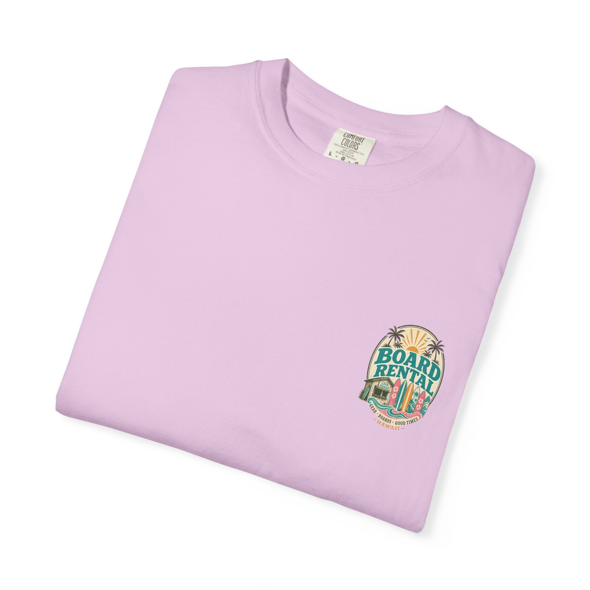 Board Rental T-Shirt — Hawaiian Surf Shop Graphic Tee (Back & Chest Print)