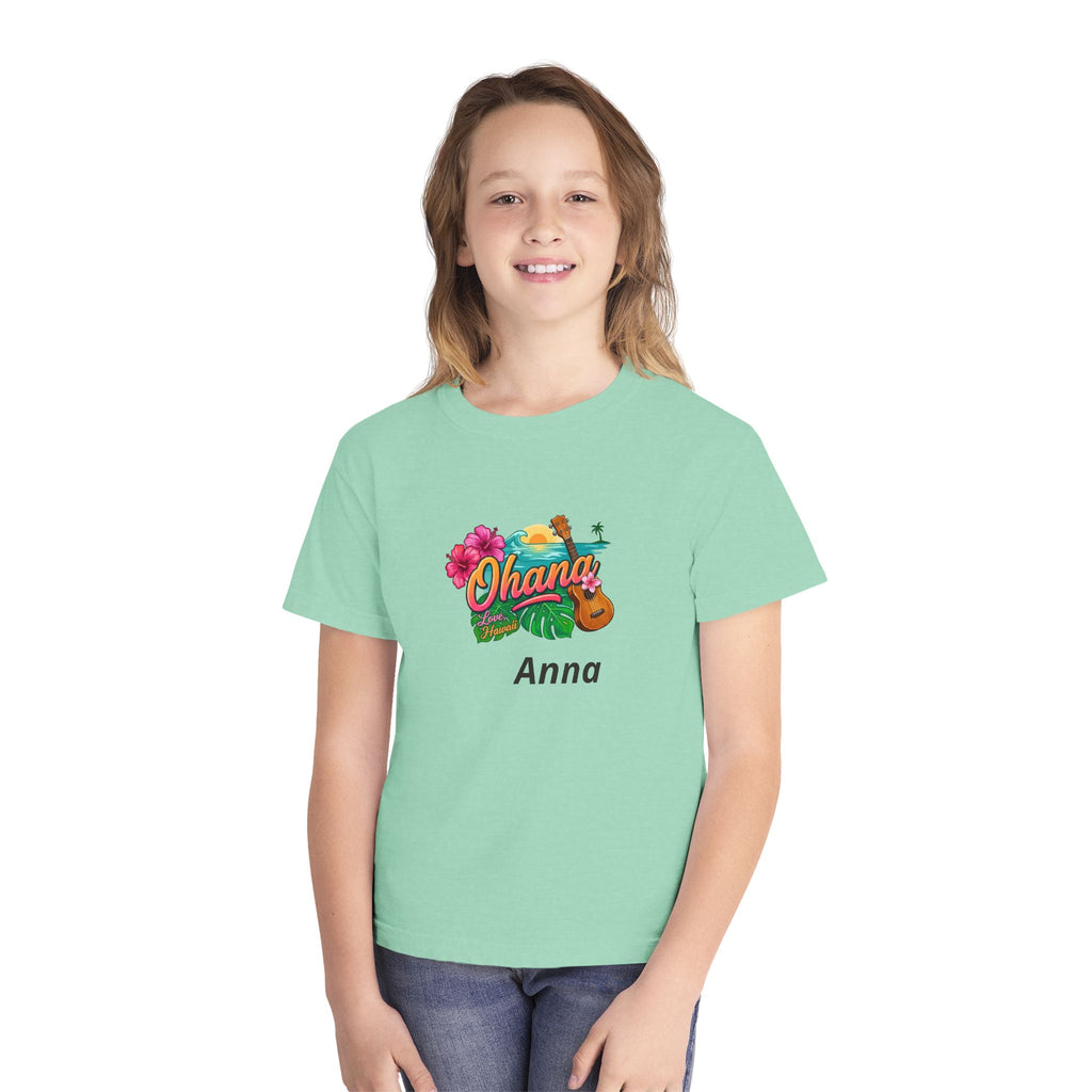 Ohana Floral Ukulele Youth Tee | Personalized Name Option