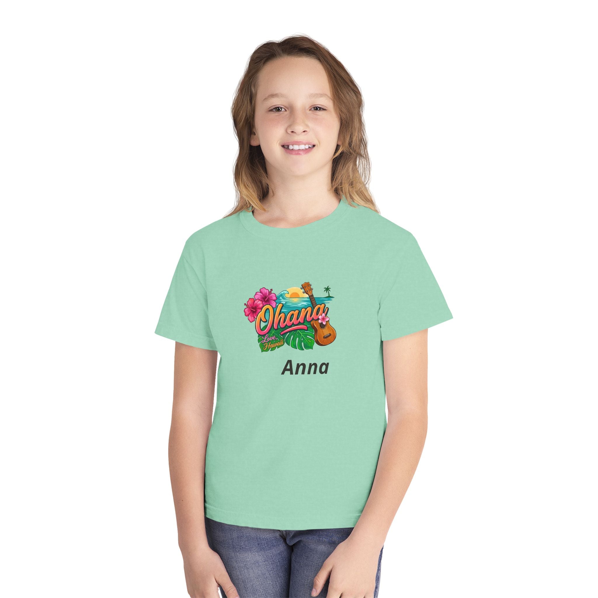 Ohana Floral Ukulele Youth Tee | Personalized Name Option
