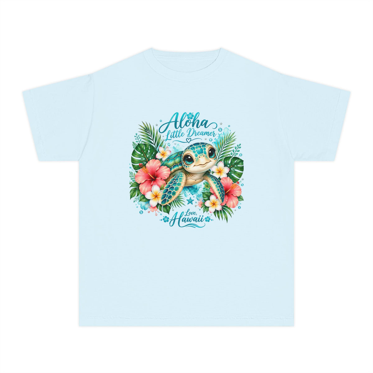 Aloha Little Dreamer| Sea Turtle Youth Tee | Hawaiian Hibiscus Tropical Shirt