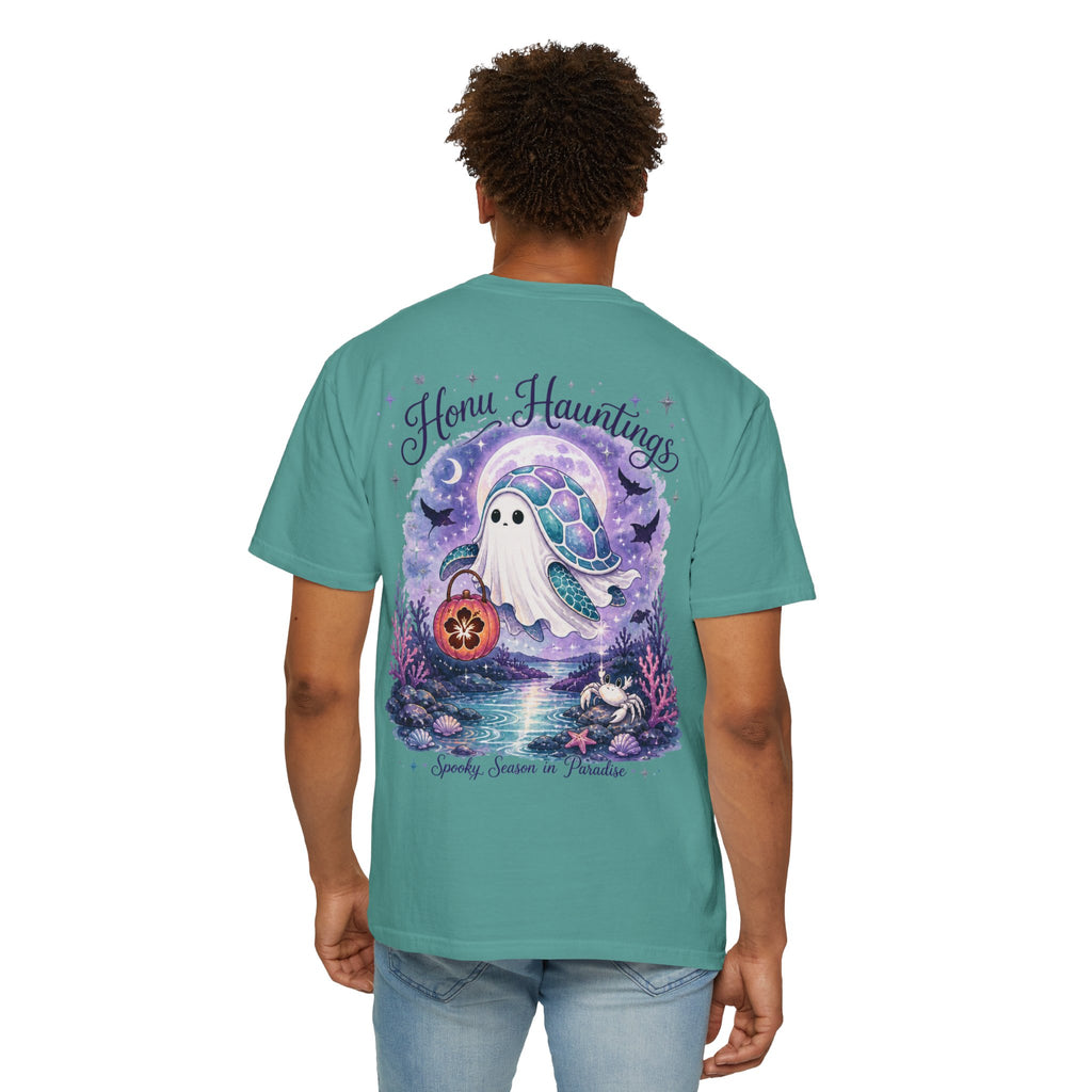 Honu Hauntings Halloween Shirt -Cute Ghost Turtle- Love Hawaii Spooky Season Tee -Tropical Halloween Graphic Tee