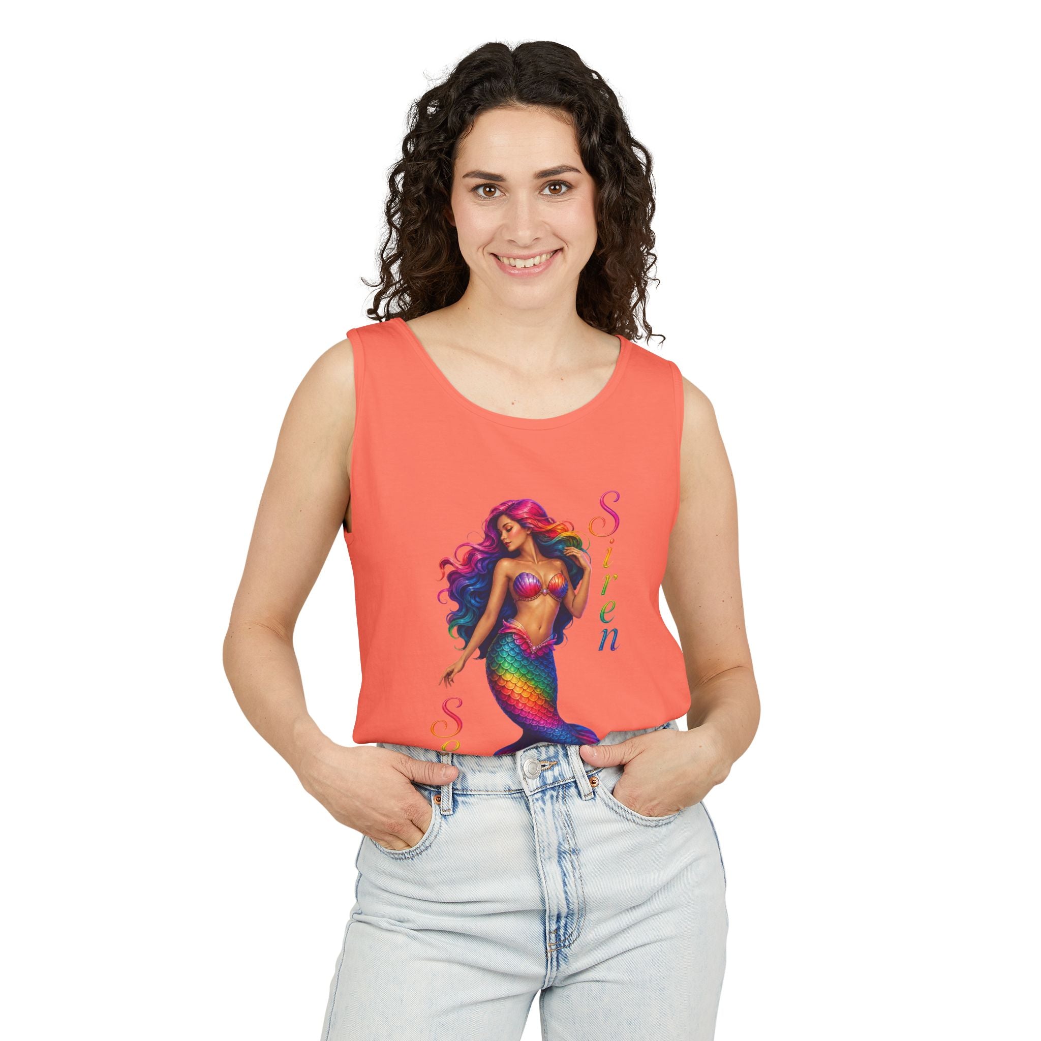 Mermaid Siren Tank Top — Rainbow 'Song' Graphic Beach Tank