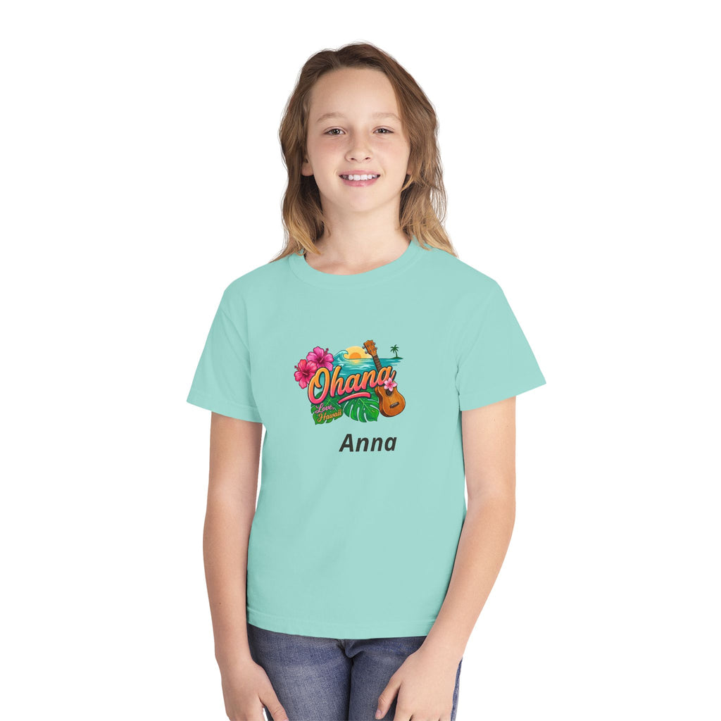 Ohana Floral Ukulele Youth Tee | Personalized Name Option