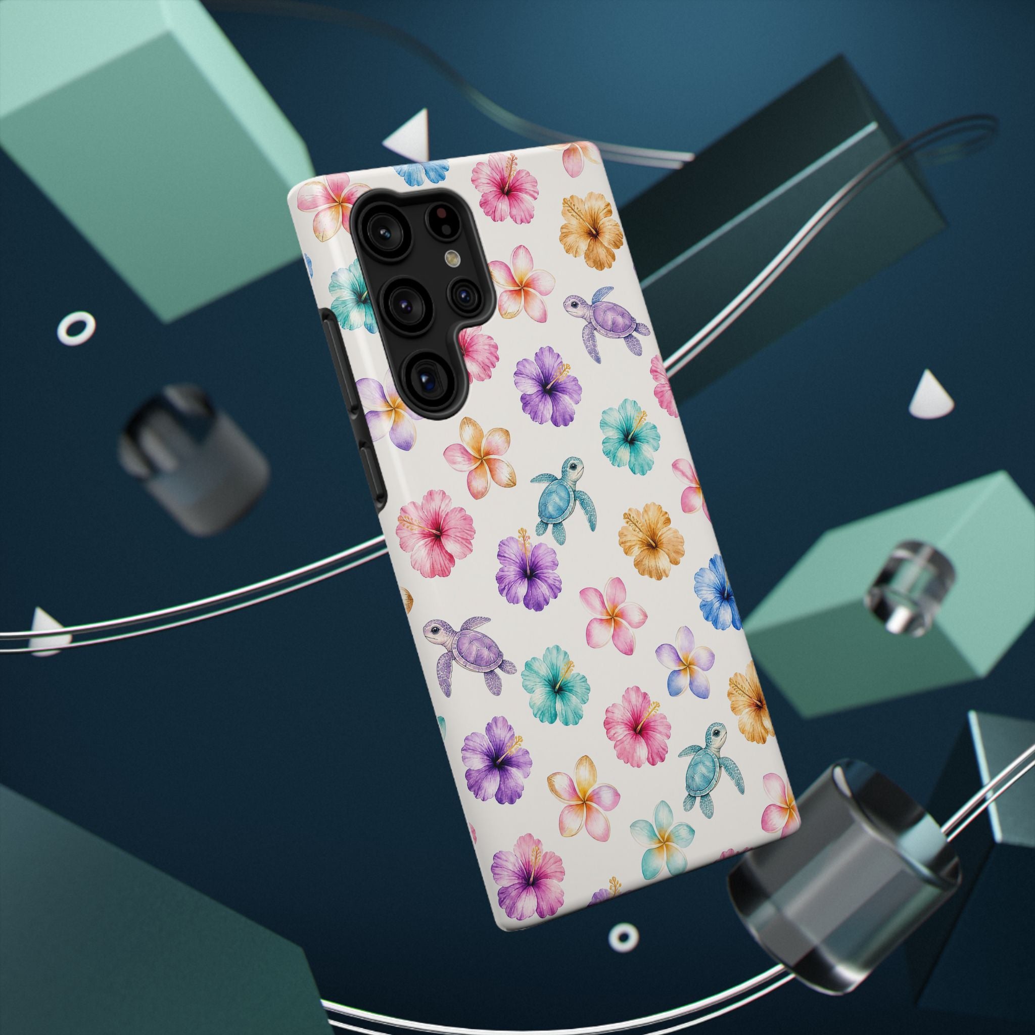 Sea Turtle Floral Phone Case — Colorful Hawaiian Plumeria Protective Case