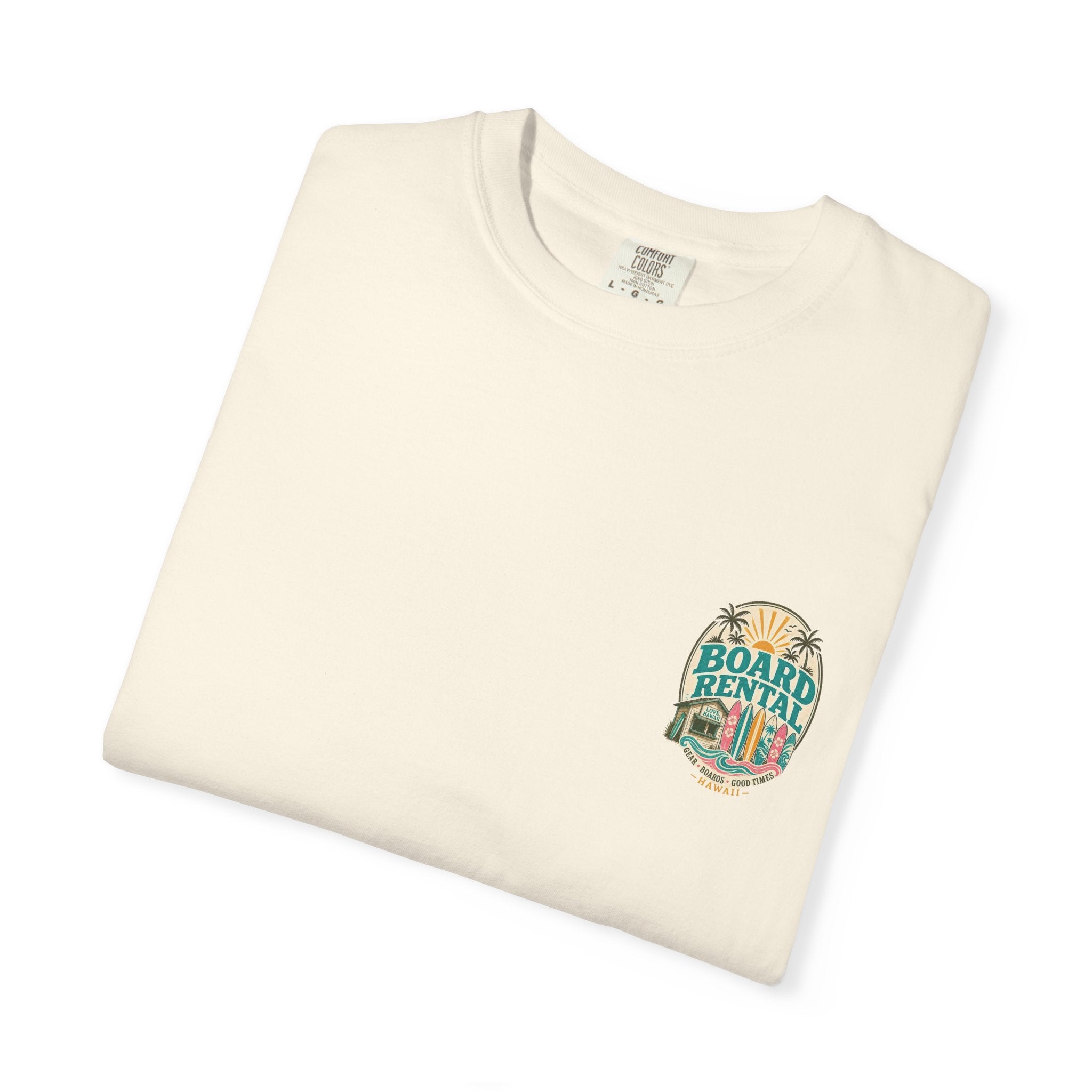 Board Rental T-Shirt — Hawaiian Surf Shop Graphic Tee (Back & Chest Print)
