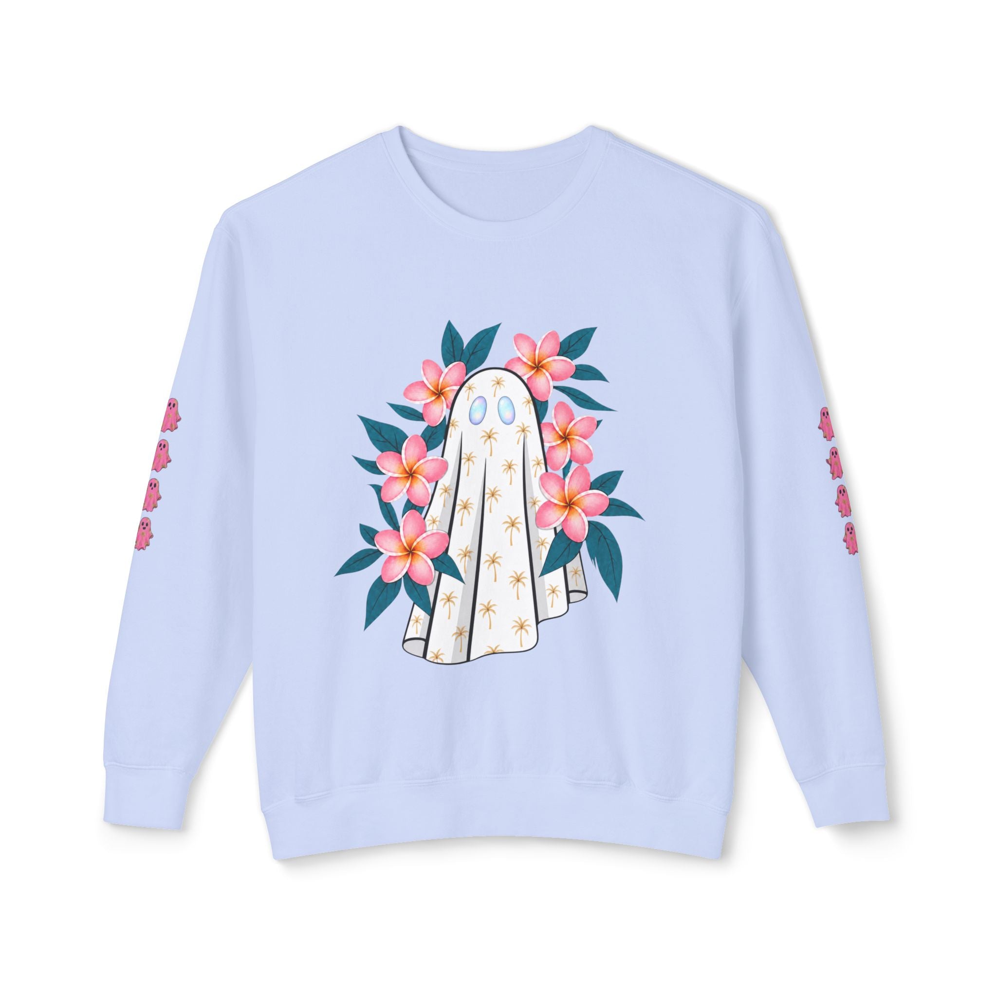 Floral Ghost Crewneck Sweatshirt | Ghost with Pink Flowers-Love, Hawaii Halloween