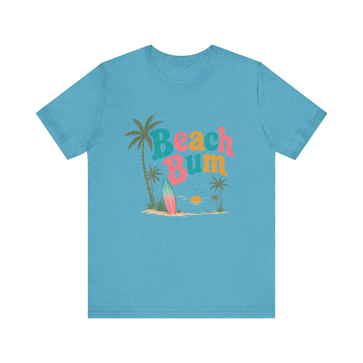 Beach Bum graphic tee | Surfboard palm tree sunset T-Shirt