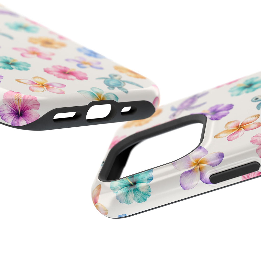 Sea Turtle Floral Phone Case — Colorful Hawaiian Plumeria Protective Case