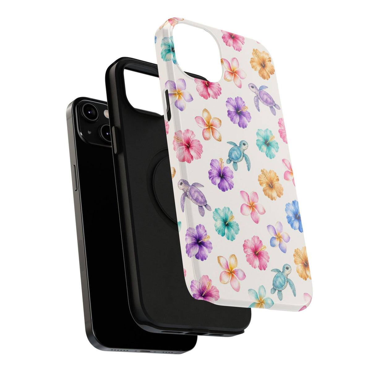 Sea Turtle Floral Phone Case — Colorful Hawaiian Plumeria Protective Case