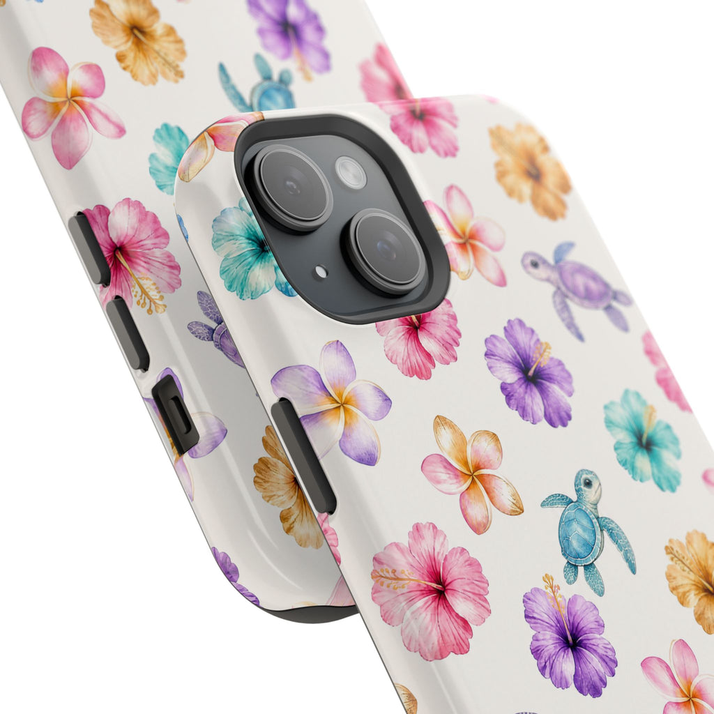 Sea Turtle Floral Phone Case — Colorful Hawaiian Plumeria Protective Case
