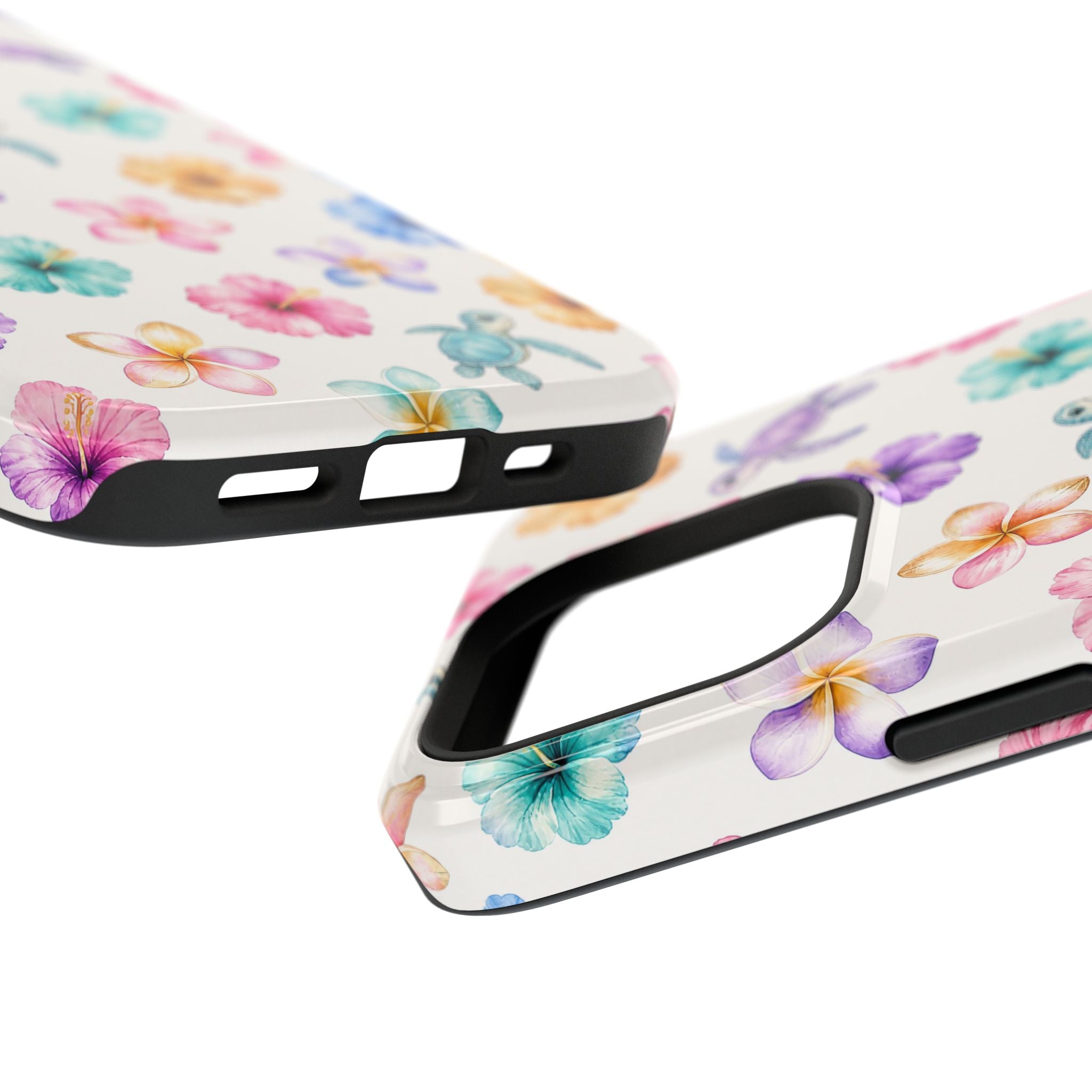 Sea Turtle Floral Phone Case — Colorful Hawaiian Plumeria Protective Case