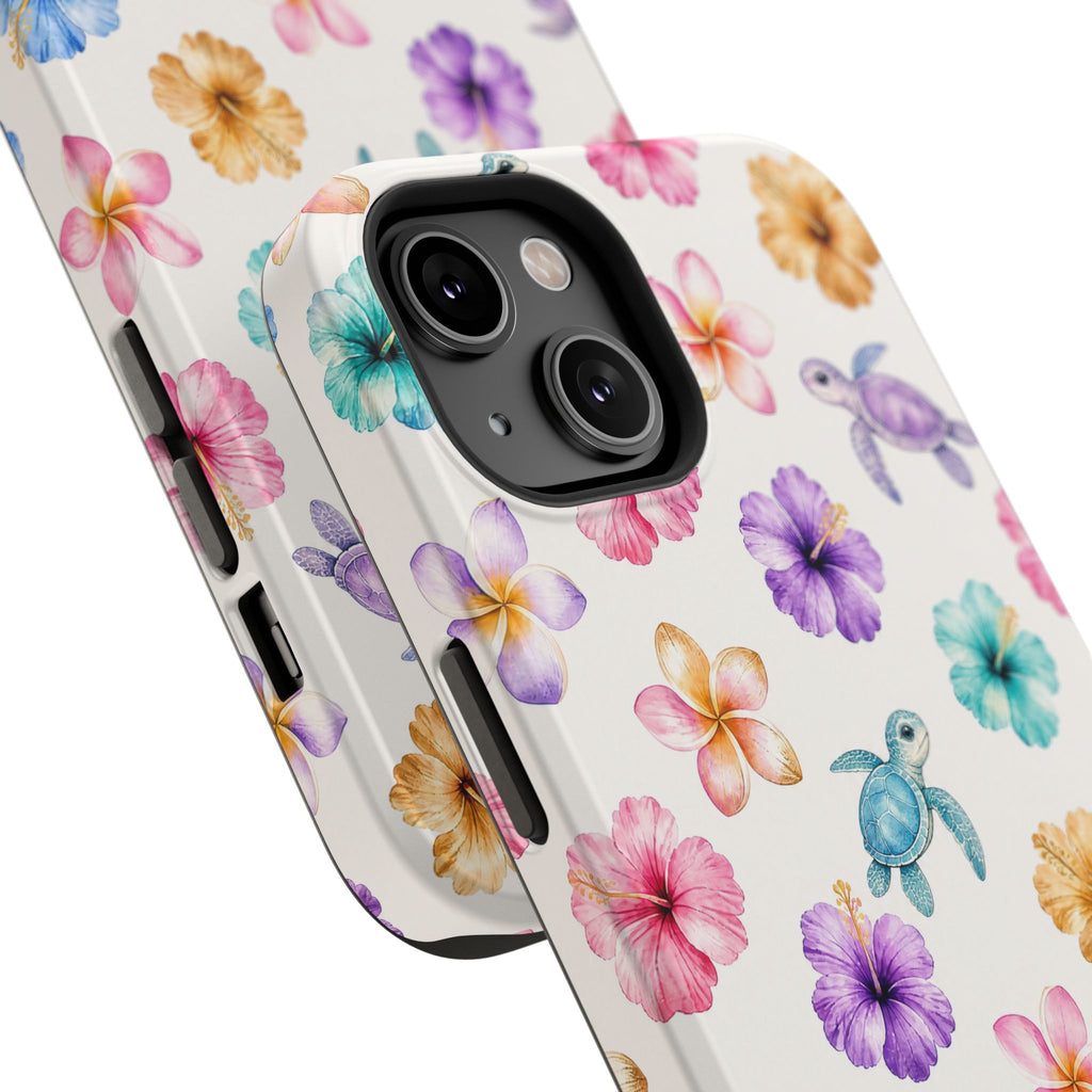 Sea Turtle Floral Phone Case — Colorful Hawaiian Plumeria Protective Case