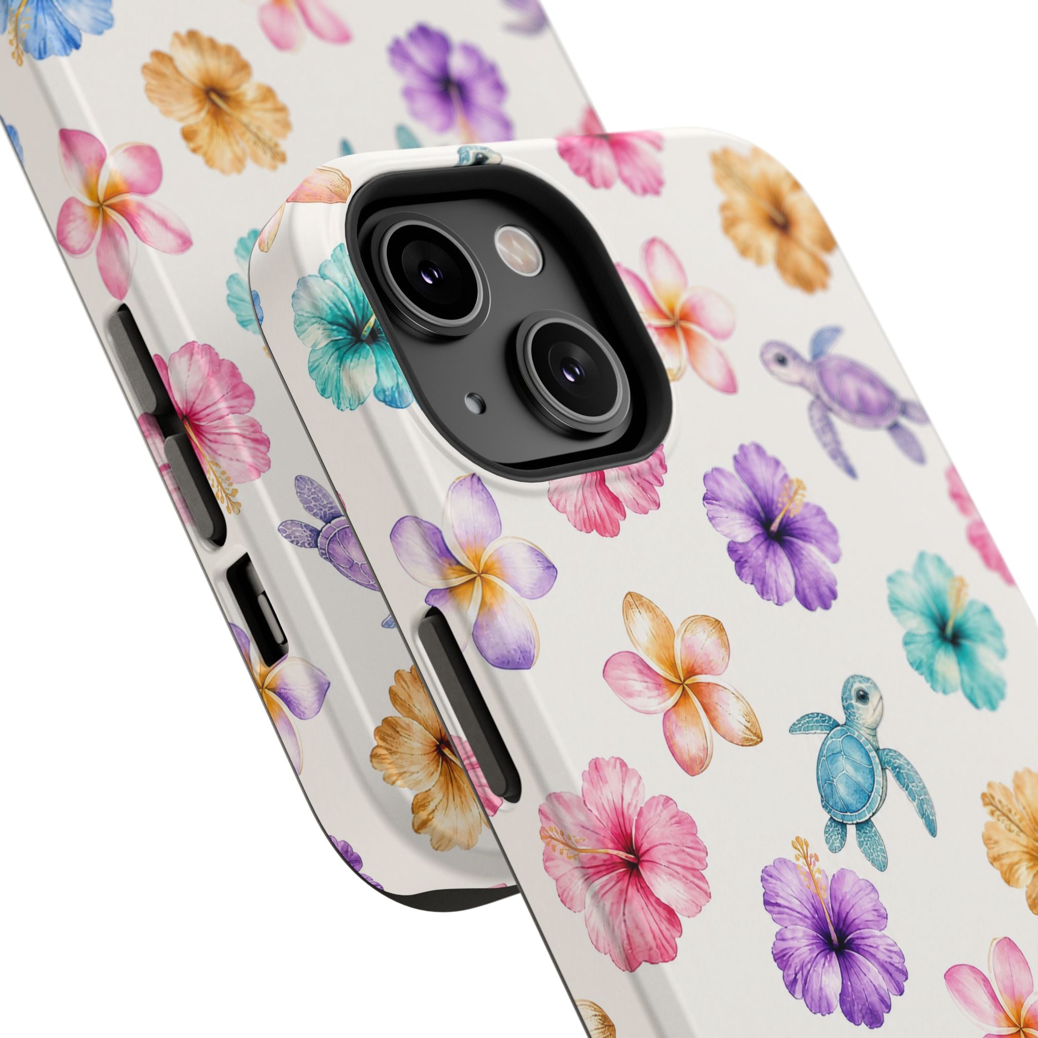 Sea Turtle Floral Phone Case — Colorful Hawaiian Plumeria Protective Case