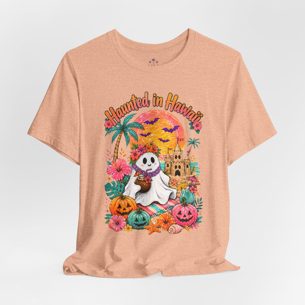 Haunted in Hawaii ghost palm tree tee | Halloween tropical pumpkin design