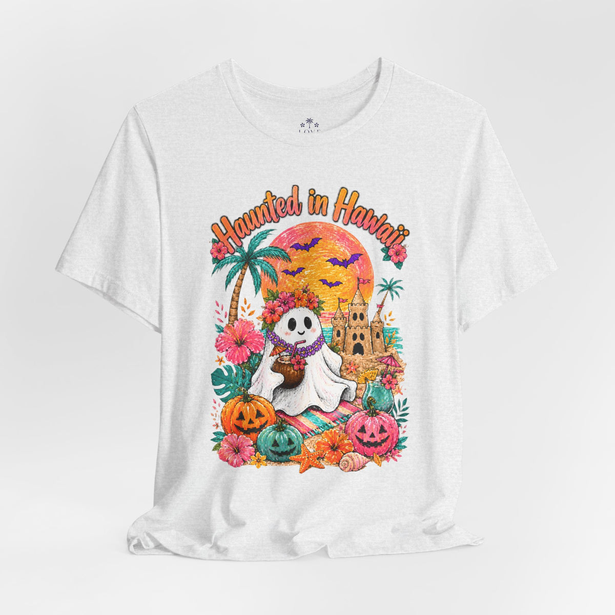 Haunted in Hawaii ghost palm tree tee | Halloween tropical pumpkin design