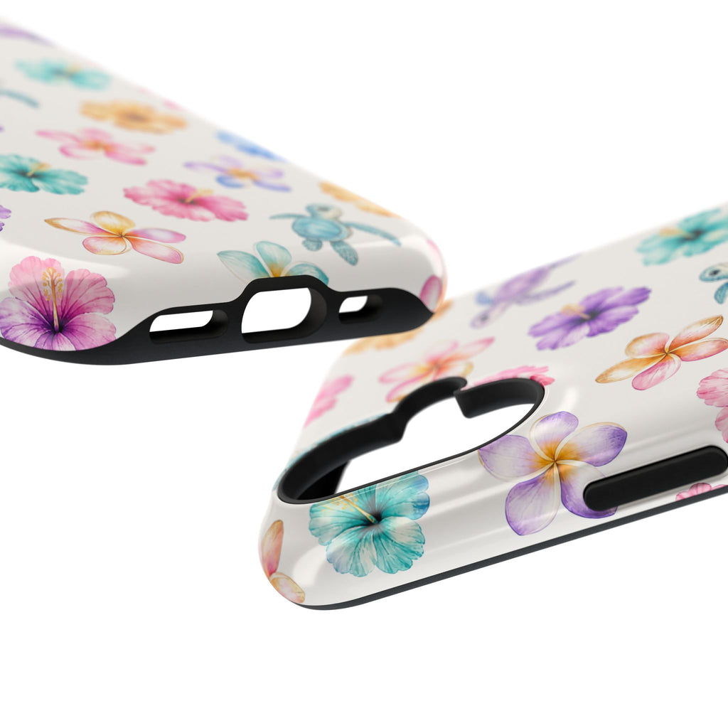 Sea Turtle Floral Phone Case — Colorful Hawaiian Plumeria Protective Case