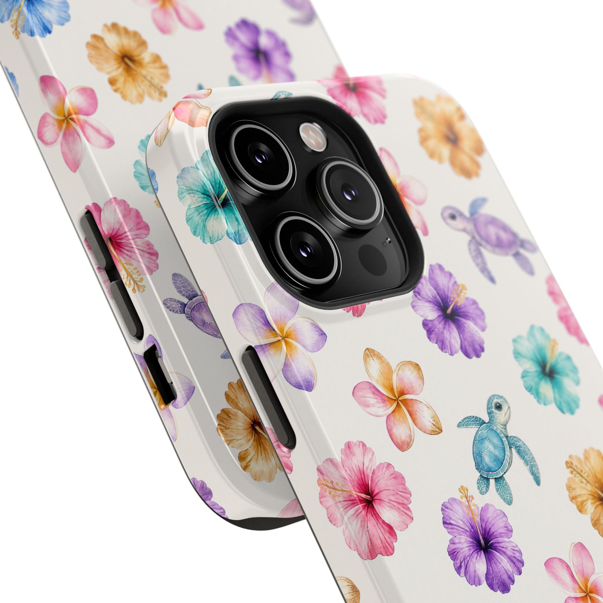 Sea Turtle Floral Phone Case — Colorful Hawaiian Plumeria Protective Case