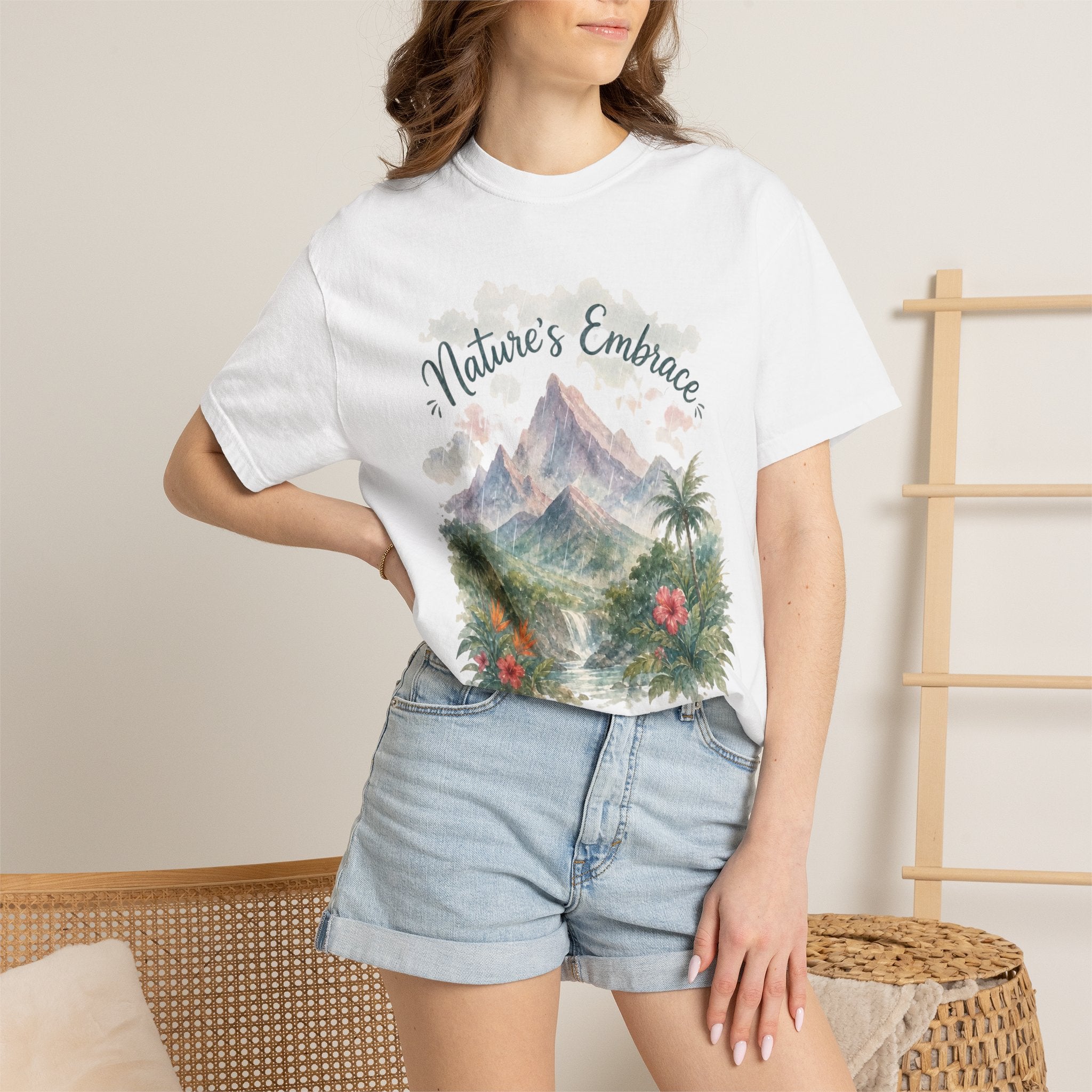 Nature's Embrace Mountain & Tropical Floral T-Shirt