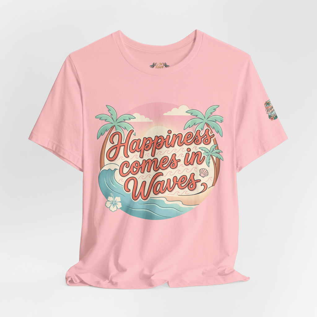 Happiness Comes in Waves Hawaiian Tee — Pastel Sunset & Palm Beach Shirt