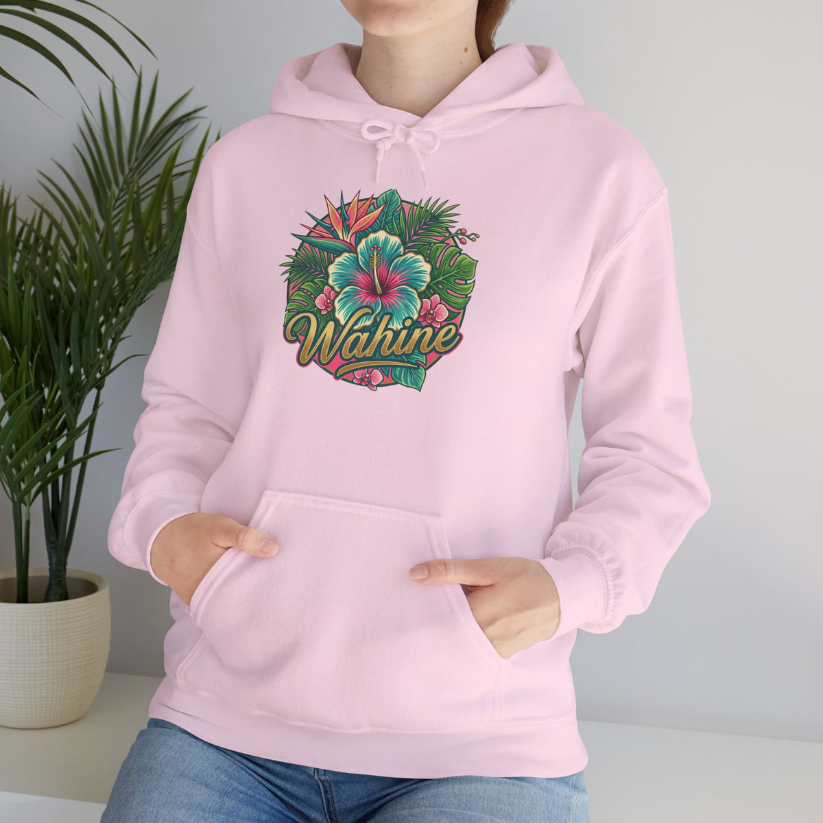 Wahine Tropical Floral Design Hoodie | Hawaiian Hibiscus Palm Leaves