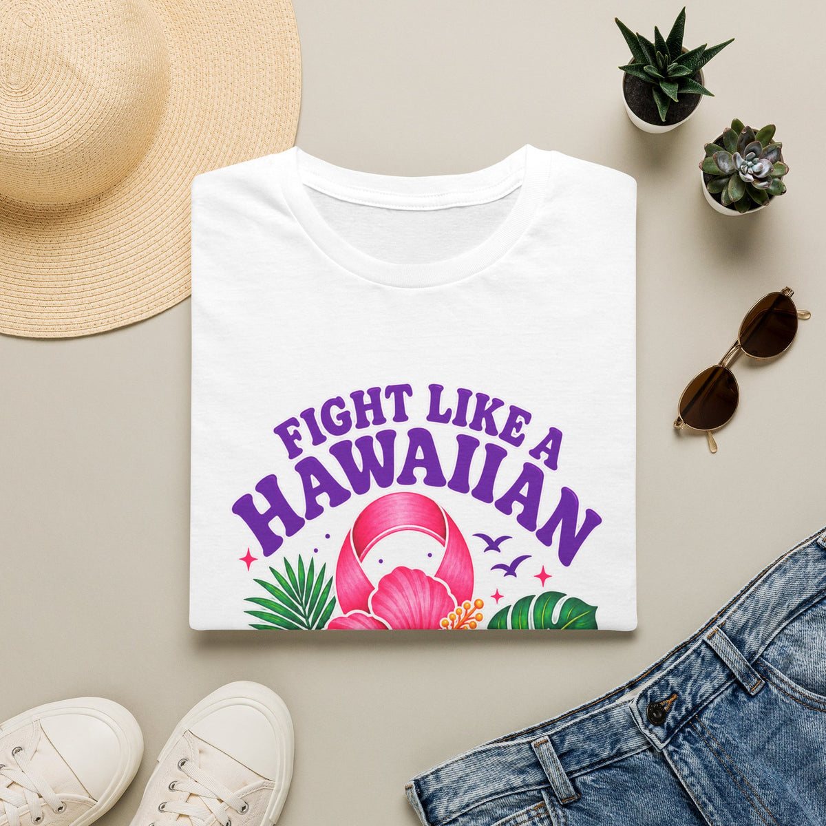 Fight Like a Hawaiian T-Shirt – Floral Breast Cancer Awareness Tee (Together We Bloom)