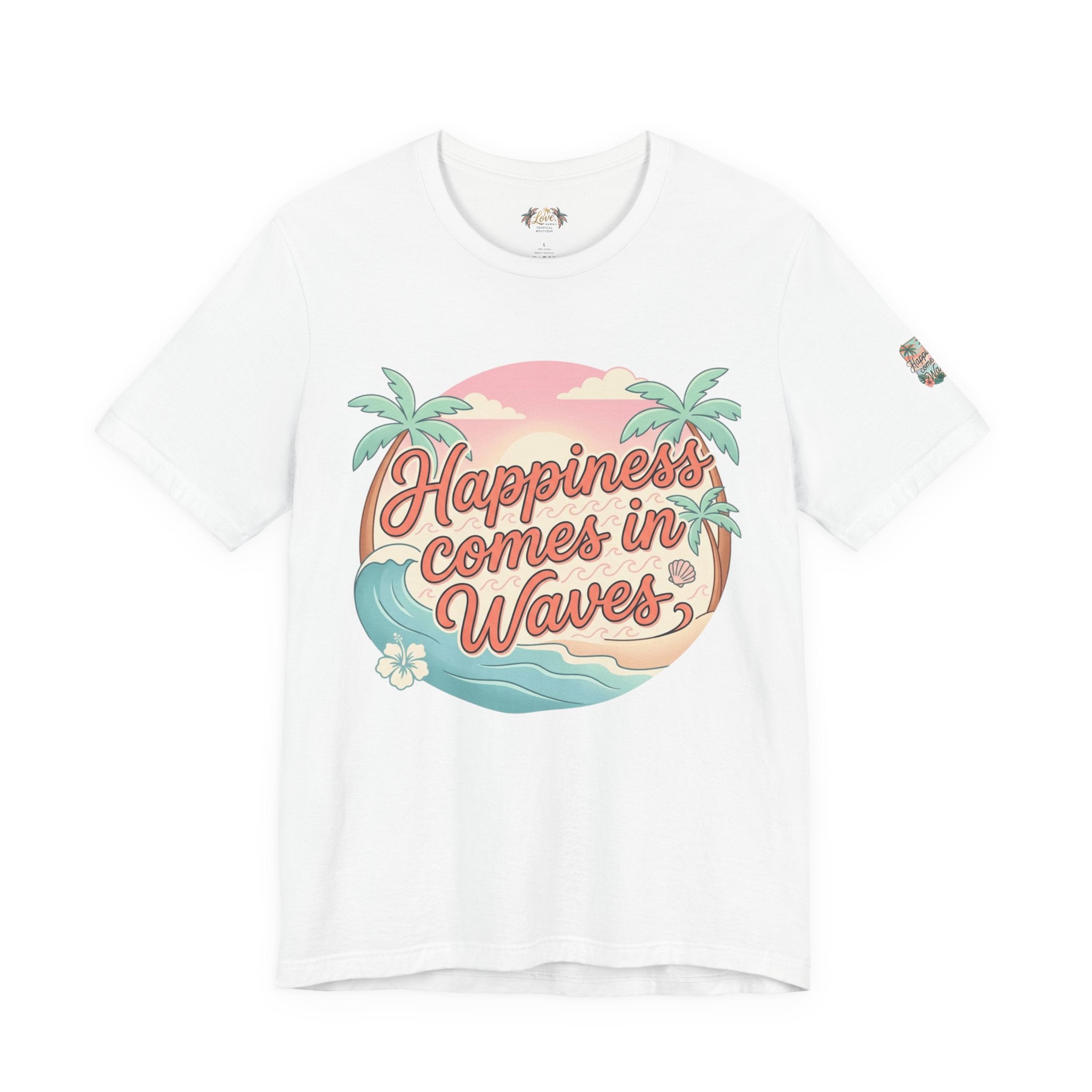 Happiness Comes in Waves Hawaiian Tee — Pastel Sunset & Palm Beach Shirt