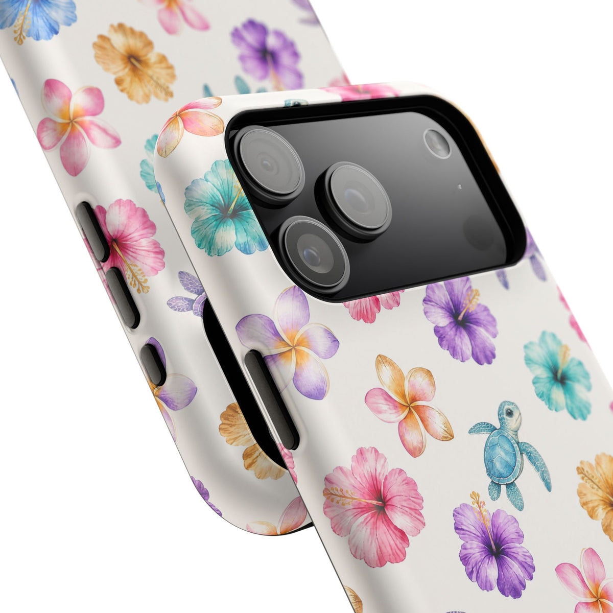 Sea Turtle Floral Phone Case — Colorful Hawaiian Plumeria Protective Case