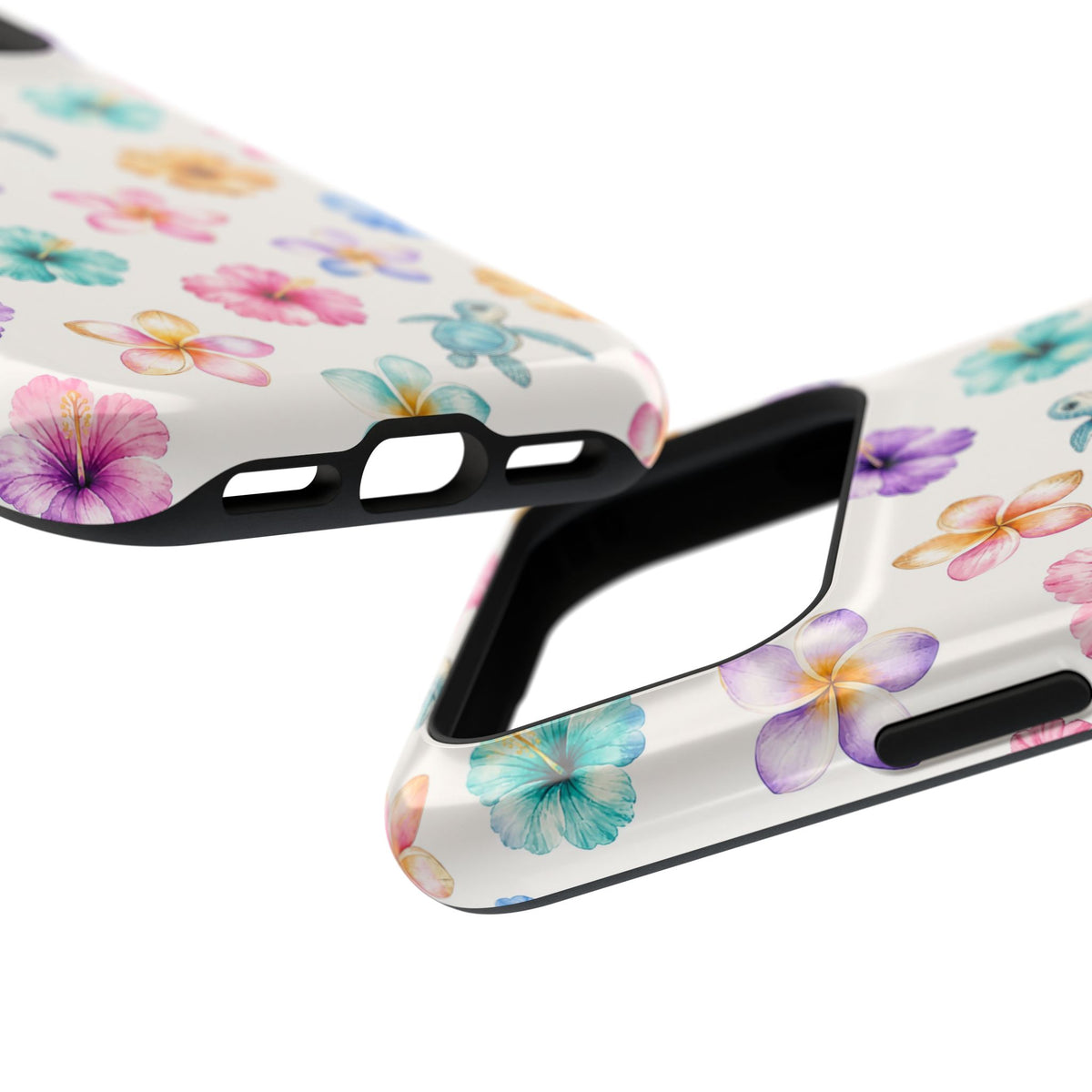 Sea Turtle Floral Phone Case — Colorful Hawaiian Plumeria Protective Case