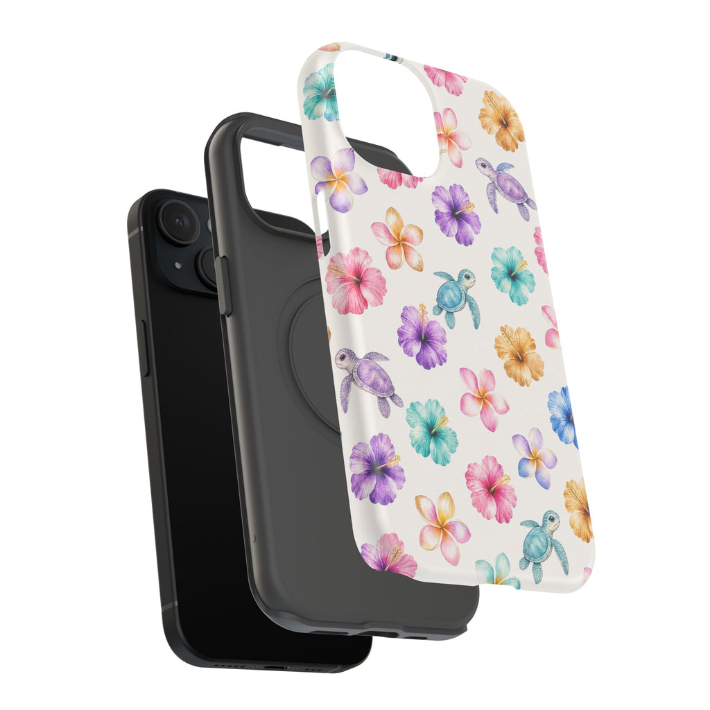 Sea Turtle Floral Phone Case — Colorful Hawaiian Plumeria Protective Case