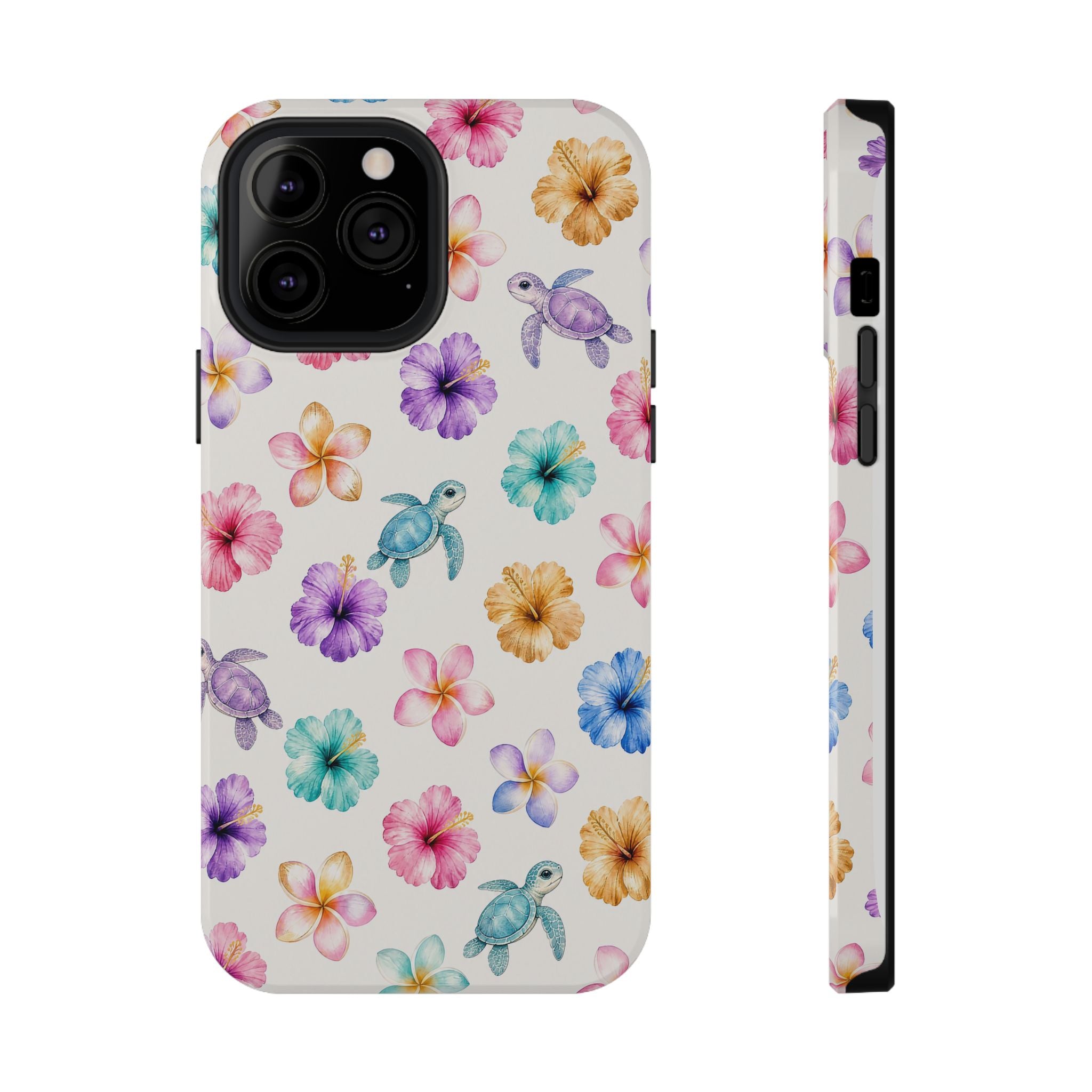 Sea Turtle Floral Phone Case — Colorful Hawaiian Plumeria Protective Case