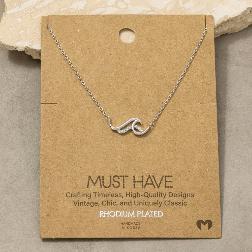 Gold Dipped Cz Pave Wave Pendant Necklace: Gold Dipped