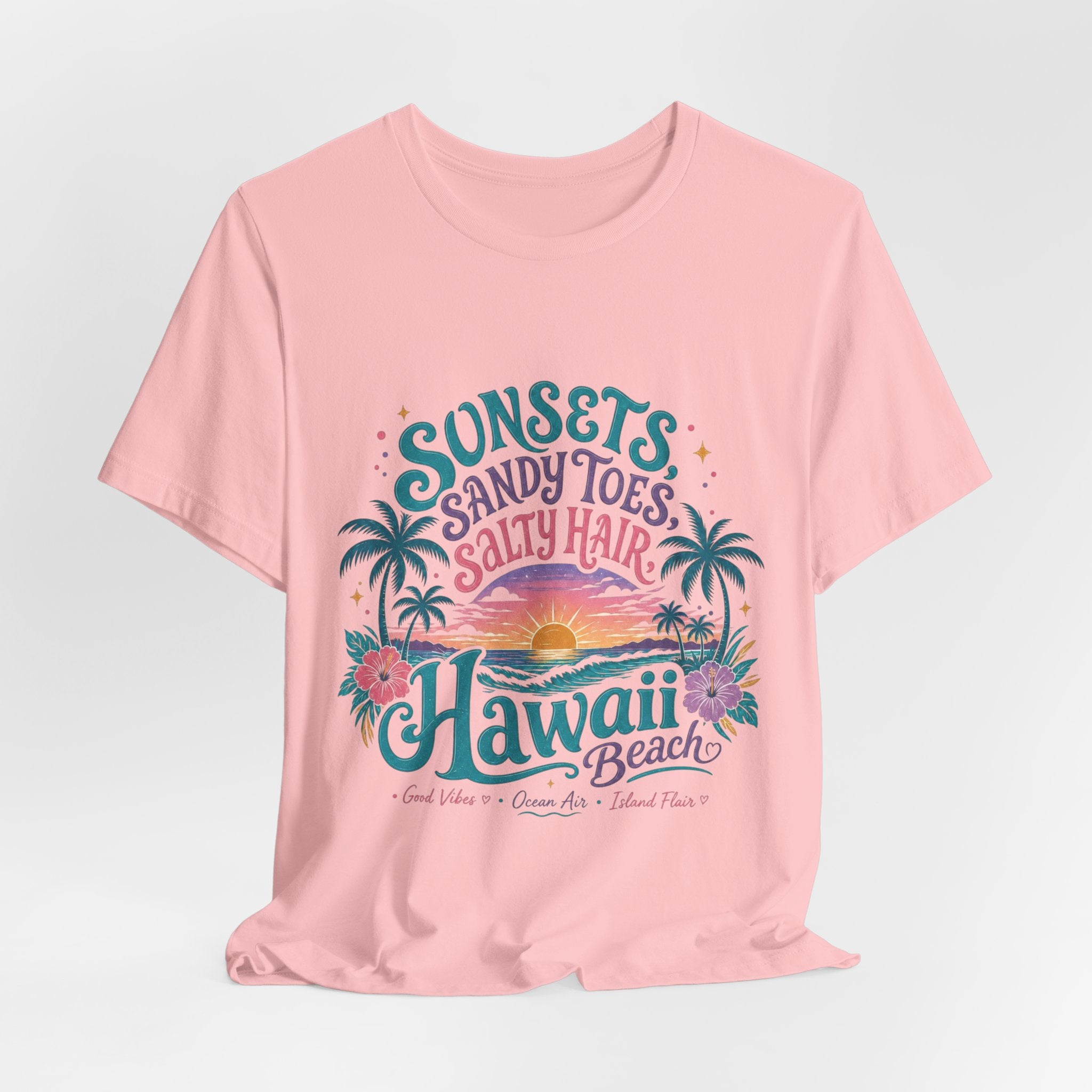 Hawaii Beach Tee — "Sunsets, Sandy Toes, Salty Hair" Sunset Palm Graphic Shirt