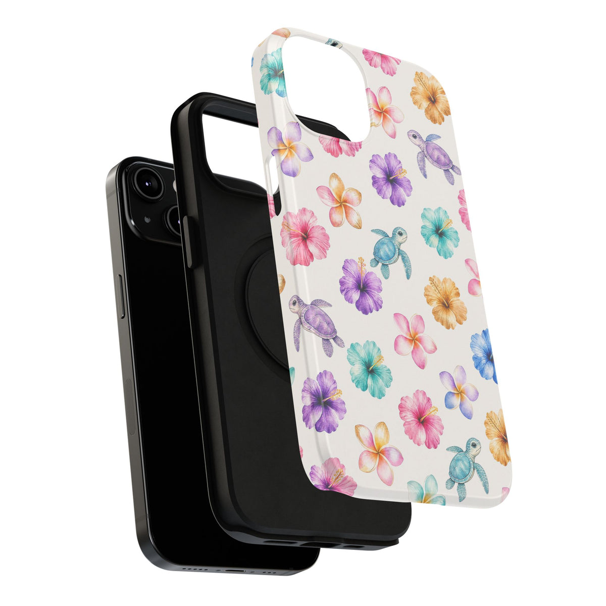 Sea Turtle Floral Phone Case — Colorful Hawaiian Plumeria Protective Case